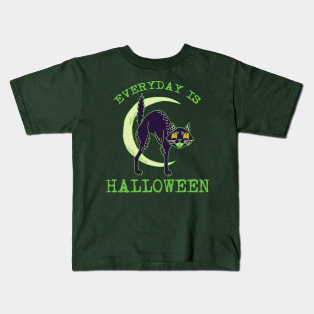 Everyday Is Halloween - Kitschy Cute Vintage Green Halloween Cat Kids T-Shirt by FatCatSwagger